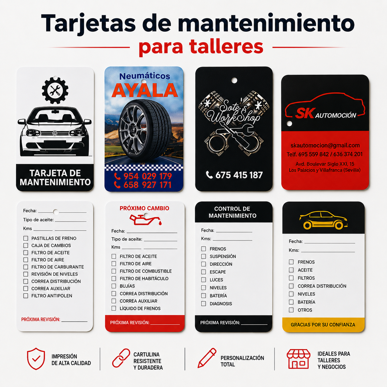 1000 Tarjetas de Mantenimiento para Talleres